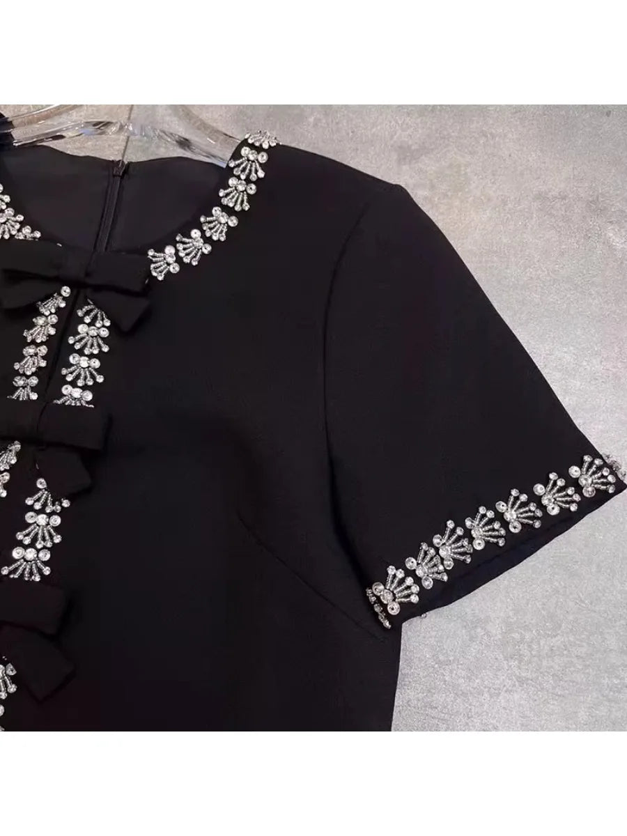 Solid Spliced Diamonds Slimming Elegant Dresses for Women O Neck Long Sleeve Temperament Dress Female