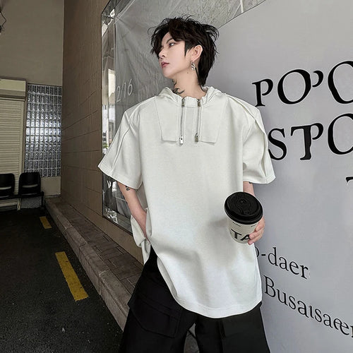 Load image into Gallery viewer, Men&#39;s  Hooded T-shirt Loose Zipper Decoration Design Casual Short Sleeve Pullover Male Top Summer Fashion 8W3134
