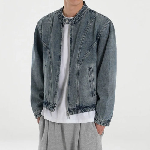 Load image into Gallery viewer, Male Denim Jacket New Spring Handsome Loose Fitting Casual Clothing Korean Stand Collar Single Breasted Trendy Top 9W1443
