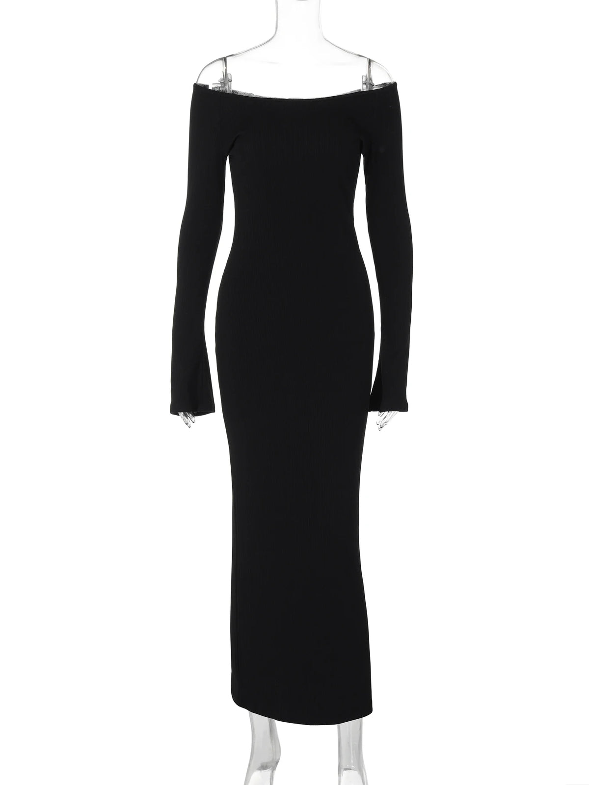 Elegant Slash Neck Long Sleeve Solid Sexy Bodycon Maxi Prom Dress Fall Women Y2K Clothes Birthday Party Festival
