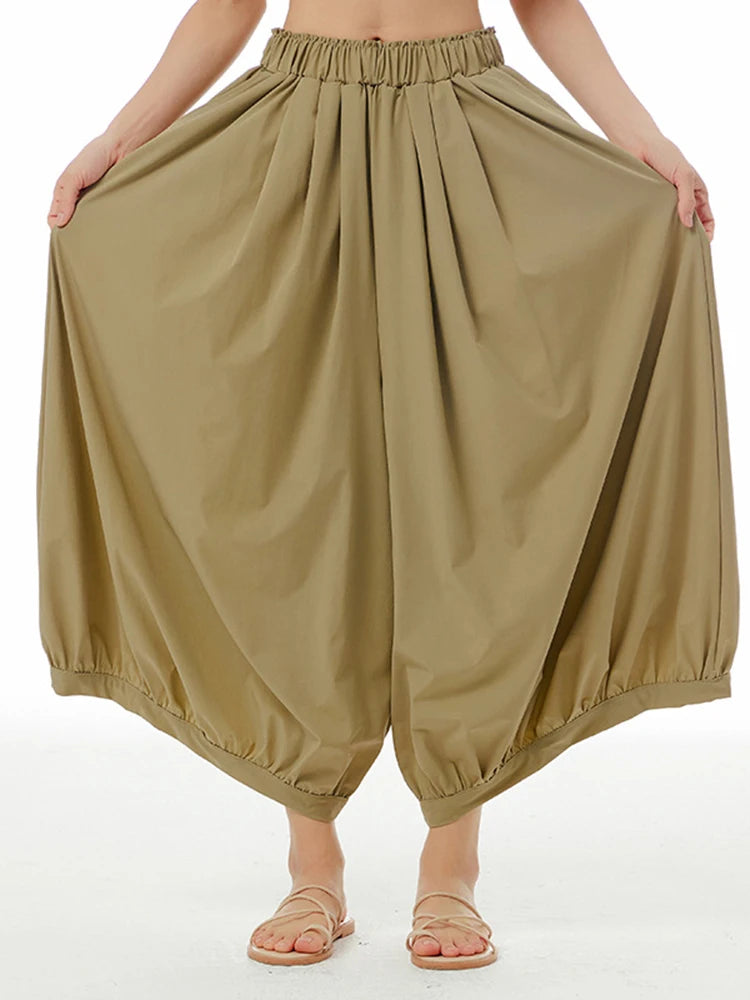 High Elastic Waist Khaki Pleated Brief Long Wide Leg Pants New Trousers Women Fashion Tide Spring Autumn 2025 1DJ0881