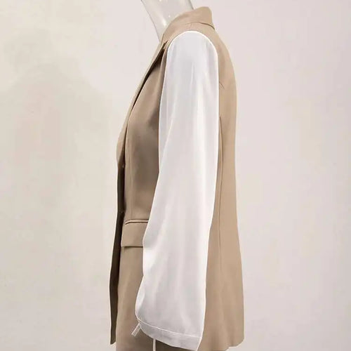Load image into Gallery viewer, Women Khaki Drawstring Color-block Elegant Blazer New Lapel Long Sleeve Jacket Fashion Tide Spring Autumn 2025 CPDB162
