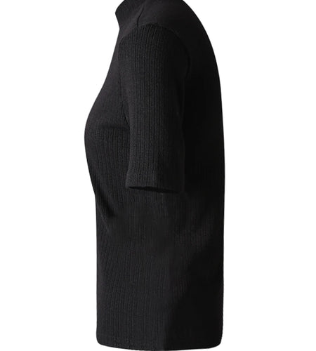 Women Black Gray Knitting Brief Slim Elegant T-shirt New Turtleneck Short Sleeve Fashion Tide Spring Summer 2025 CPG3078