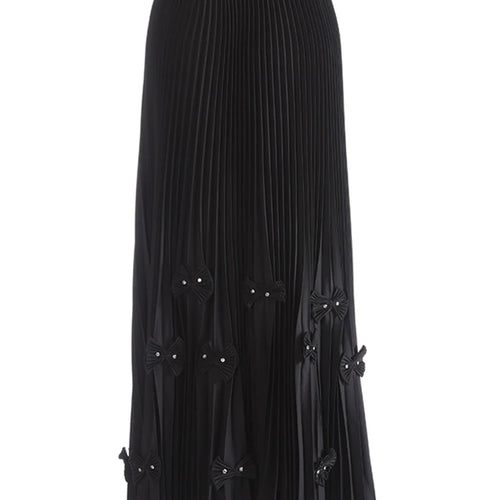 Load image into Gallery viewer, High Elastic Waist Red Bow Rhinestones Pleated A-line Half-body Skirt Women Fashion Tide New Spring Autumn 2025 1DJ1260
