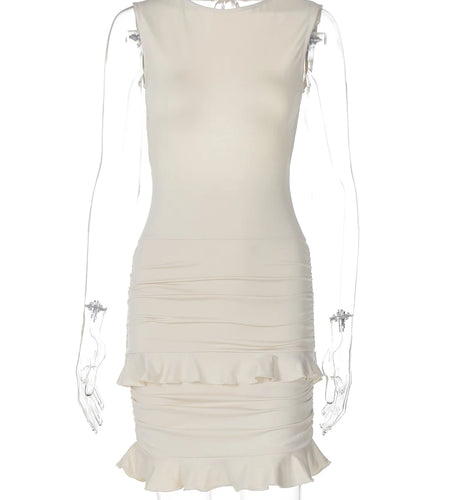 Elegant Solid Sleeveless Backless Lace Up Sexy Pleated Mini Dress Summer Cute Women Outfit Party Beach Vacation