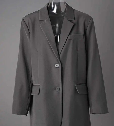 Women Gray Brief Single Breasted Big Size Blazer New Lapel Long Sleeve Jacket Fashion Tide Spring Autumn 2025 CPG2774