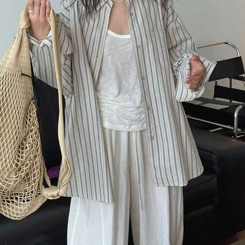 Load image into Gallery viewer, Women Apricot Striped Textured Big Size Long Blouse New Lapel Long Sleeve Shirt Fashion Tide Spring Autumn 2025  1DJ0598
