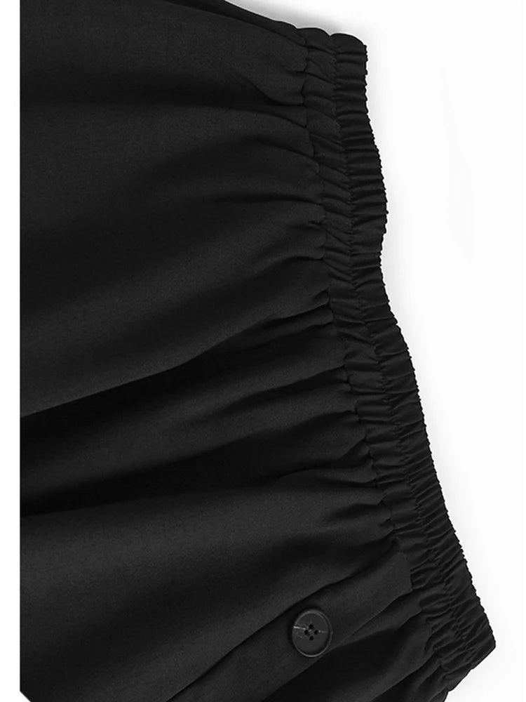 High Elastic Waist Apricot Button Ribbon Spliced A-line Half-body Skirt Women Fashion Tide New Spring Autumn 2025 1DJ1353