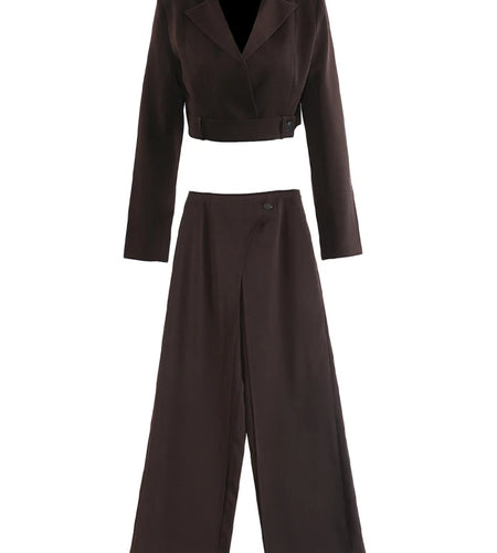 Brown Short Blazer Wide Leg Pants Two Piece Suit New Lapel Long Sleeve Women Fashion Tide Spring Autumn 2025 1DJ1092