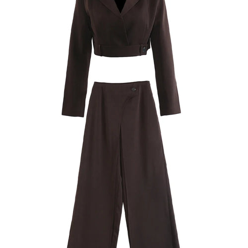Load image into Gallery viewer, Brown Short Blazer Wide Leg Pants Two Piece Suit New Lapel Long Sleeve Women Fashion Tide Spring Autumn 2025 1DJ1092
