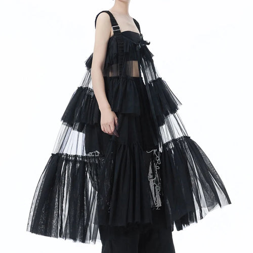 Load image into Gallery viewer, Women Black Mesh Perspective Big Size Strap Dress New Square Collar Sleeveless Fashion Tide Spring Summer 2025 1DJ1242
