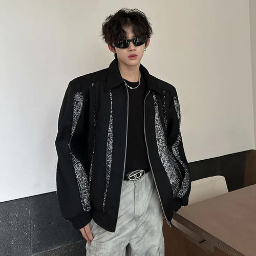 Load image into Gallery viewer, Sequin Design Men Coat Zipper Lapel Pockets Splice Shoulder Pad High Street Male Loose Jacket 2024 Autumn Winter 9C9033
