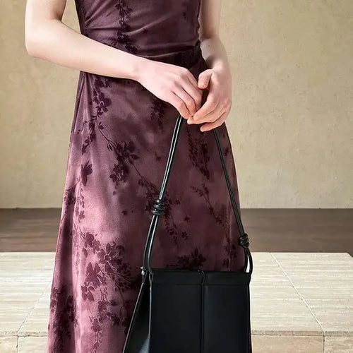 Load image into Gallery viewer, Women Brown Printed Vintage Long Spaghetti Strap Dress New Round Neck Sleeveless Fashion Tide Spring Summer 2025 1DJ0289
