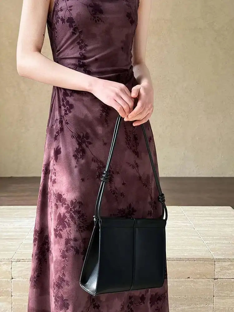 Women Brown Printed Vintage Long Spaghetti Strap Dress New Round Neck Sleeveless Fashion Tide Spring Summer 2025 1DJ0289