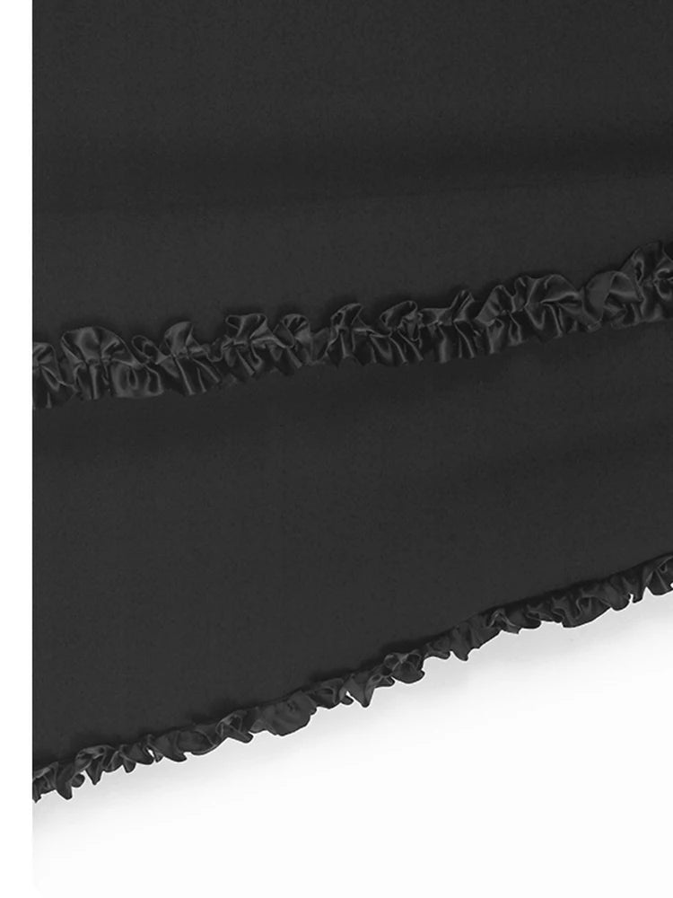 High Elastic Waist Black Ruffles Irregular Hem Elegant A-line Skirt Women Fashion Tide New Spring Autumn 2025 1DH9660