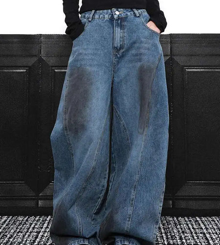 High Waist Blue Denim Vintage Shaped Long Wide Leg Jeans New Women Trousers Fashion Tide Spring Autumn 2025 1DH9388