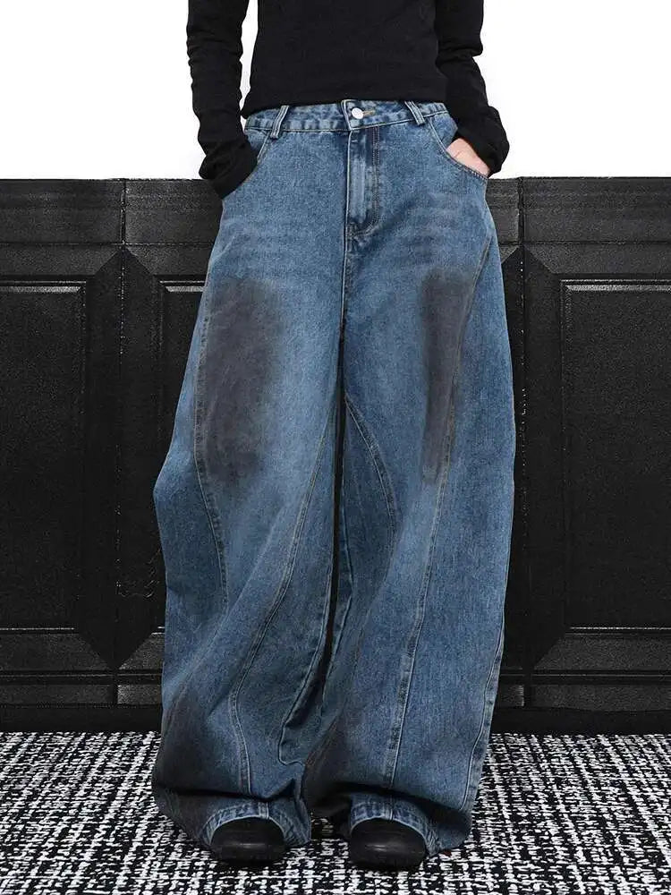 High Waist Blue Denim Vintage Shaped Long Wide Leg Jeans New Women Trousers Fashion Tide Spring Autumn 2025 1DH9388