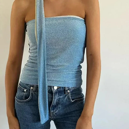 Load image into Gallery viewer, Glitter Blue Tube Top with Scarf Cute Sexy Women Summer Clothes Y2k Crops Tops Coquette Girl Aesthetic C71-BD15
