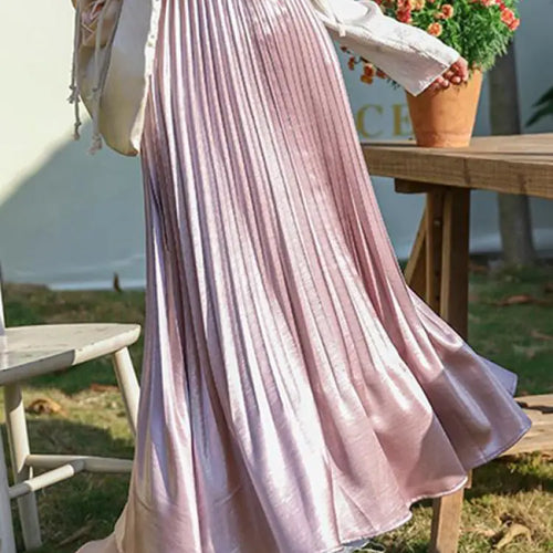 Load image into Gallery viewer, French Fashion Women Solid Elegant Festival Pleated Long Skirt Spring Summer Elastic High Waist Office Lady Skirts Popular Trend
