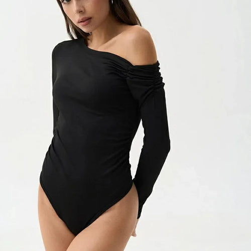 Load image into Gallery viewer, Fashion Stretch Tight Long Sleeve Slanted Shoulder Women Bodysuit 2025 Autumn/Winter New Rompers Sexy Slim Casual Street
