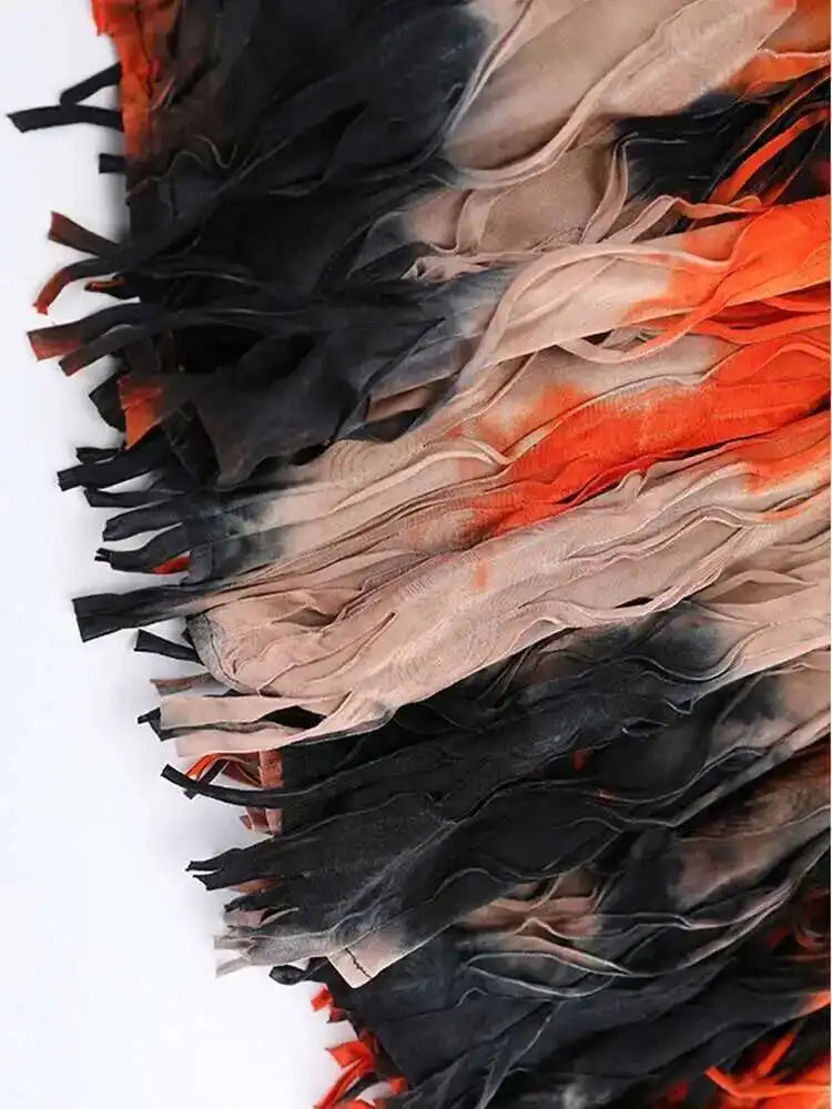 High Elastic Waist Orange Tie Dye Irregular A-line Half-body Skirt Women Fashion Tide New Spring Autumn 2025 1DH5392