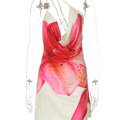 Load image into Gallery viewer, One Shoulder Backless Print Sexy Mini Dress Women Summer New Hollow Out Sleeveless Ruched Beach Club Party Dress
