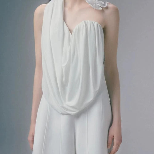 Load image into Gallery viewer, Solid Spliced Folds Loose Blouses For Women Halter Sleeveless Temperament Shirt Female Fashion Style Clothes New
