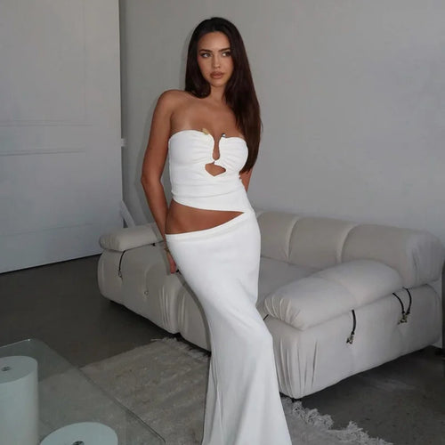 Load image into Gallery viewer, Strapless Hollow Out Sexy Maxi Dress Women Gown Summer New Off-shoulder Backless Sleeveless Beach Club Long Dress
