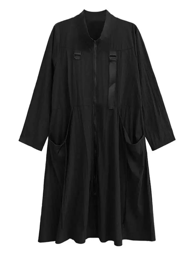 Women Army Green Big Size Long Trench New Stand Collar Long Sleeve Fit Windbreaker Fashion Tide Spring Autumn 2025 1DH3440