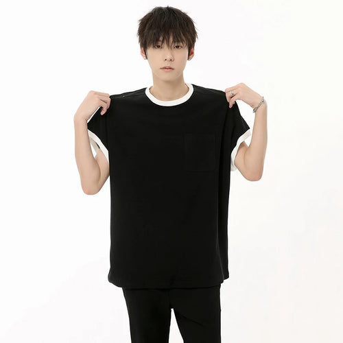 Load image into Gallery viewer, Niche Style Men&#39;s T-shirts Patchwork Contrast Color Pocket Tees Round Neck Short Sleeve Male Loose Tops Simple 2024 9C6578
