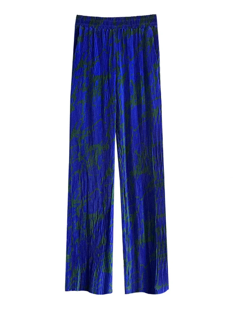 High Elastic Waist Black Pattern Printed Pleated Wide Leg Pants New Trousers Women Fashion Tide Spring Autumn 2025 1DJ1258
