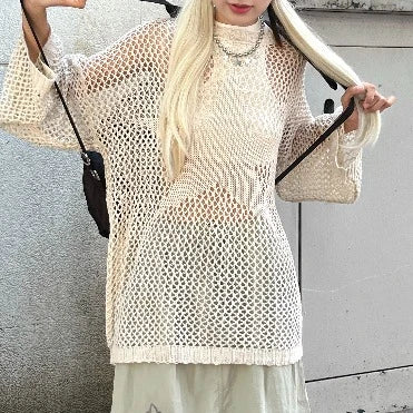 Hollow Knitwear Y2k Aesthetic Thin Sweater Harajuku Streetwear Punk See Through Tops Jumper Ropa De Mujer Fairy Grunge