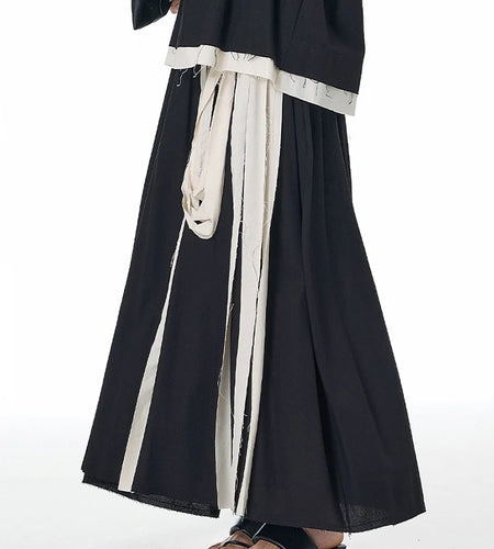 High Elastic Waist Black Ribbon Burr Color-block A-line Half-body Skirt Women Fashion Tide New Spring Autumn 2025 1DJ1494