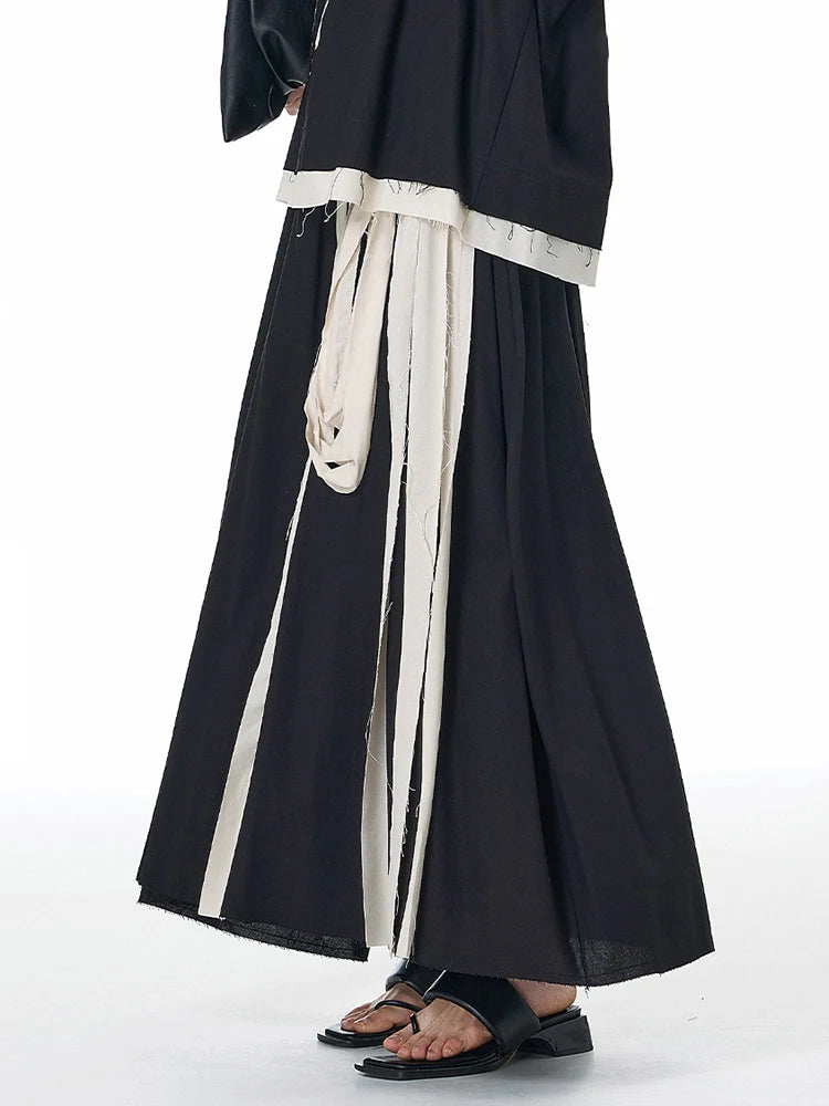 High Elastic Waist Black Ribbon Burr Color-block A-line Half-body Skirt Women Fashion Tide New Spring Autumn 2025 1DJ1494