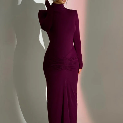 Load image into Gallery viewer, Elegant Turtleneck Long Sleeve Bodycon Maxi Dress Women Autumn Winter New Ruched Club Party Sexy Dress Vestidos
