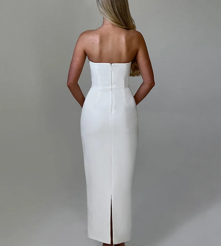 Elegant Strapless Bodycon Zipper Party Club Evening Dress Women Sexy Tight Fitting Backless Sleeveless Female Vestido