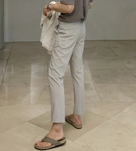 Men's Pants Solid Color Straight Ankle-length Casual Bottoms Korean New Trendy Summer New Trend 2025 Male Clothing 9W1364