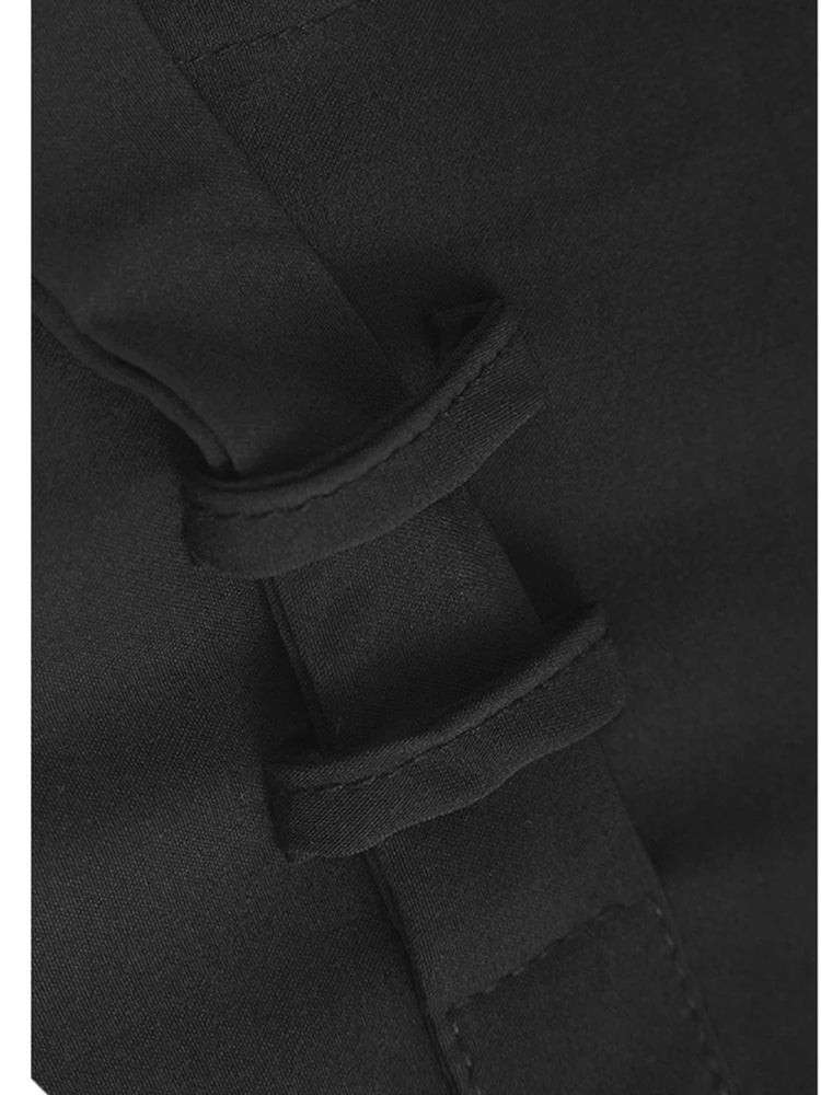 Women Black Ribbons Irregular Big Size Elegant Blouse New Lapel Long Sleeve Shirt Fashion Tide Spring Autumn 2025 1DH9664