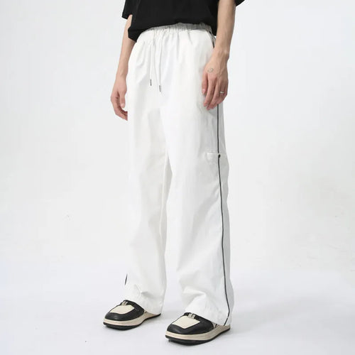 Load image into Gallery viewer, American Style Loose Men&#39;s Sports Pants Causal Lace-up Wide Leg Male Side Striped Trousers Simple Summer 9C6154
