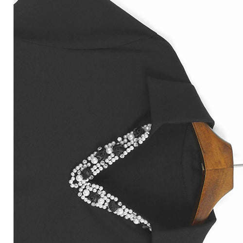 Load image into Gallery viewer, Women Black Flower Pearl Big Size Elegant Lace Midi Dress New V-Neck Short Sleeve Fashion Tide Spring Summer 2025 1DJ1419
