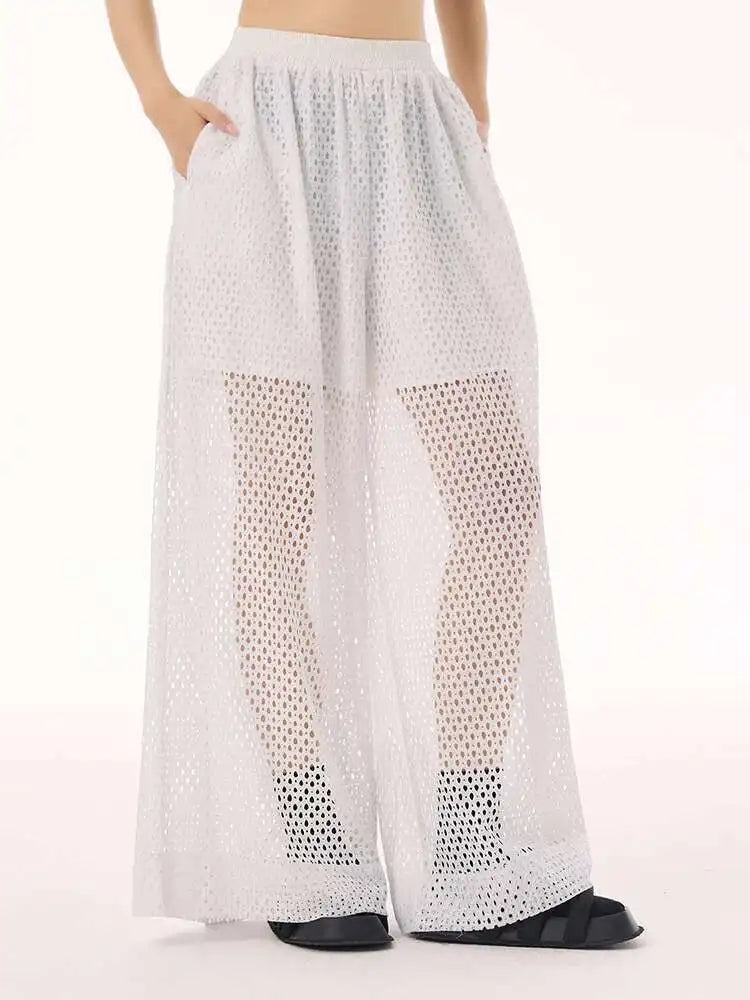 Women White Hollow Out Big Size Long Elegant Shirt Dress New Lapel Sleeveless Fashion Tide Spring Autumn 2025 1DH9424