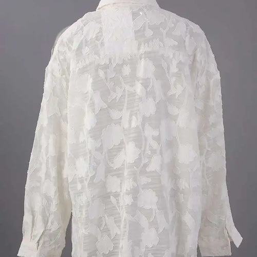 Load image into Gallery viewer, Women Beige Perspective Off Shoulder Big Size Blouse New Lapel Long Sleeve Shirt Fashion Tide Spring Autumn 2025 CPG2914
