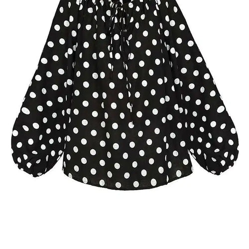 Load image into Gallery viewer, Women Black Dot Printed Big Size Elegant Blouse New Round Neck Long Sleeve Shirt Fashion Tide Spring Autumn 2025 1DH9976
