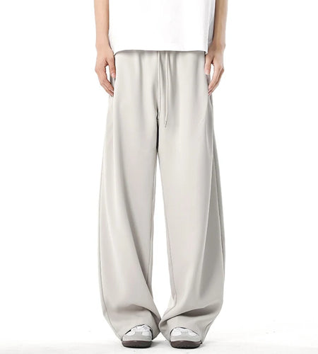 Men's Casual Pants New Summer Korean Straight Wide Elastic Waist Solid Color Male Simple Trousers Loose Fitting 9W1647