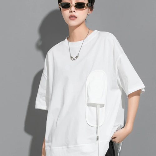 Load image into Gallery viewer, Women Black 3d Patch Spliced Big Size Casual T-shirt New Round Neck Short Sleeve Fashion Tide Spring Summer 2025  1DJ1777
