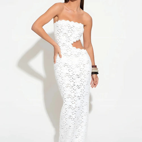 Load image into Gallery viewer, Off-shoulder Backless Sexy Maxi Dress Women Lace Strapless Sleeveless Hollow Out Skinny Club Party Long Dress Elegant
