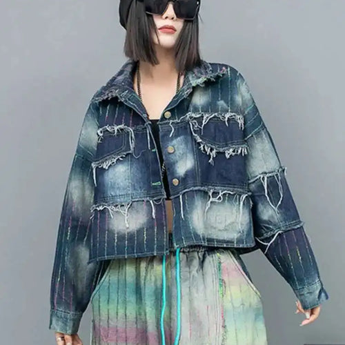 Load image into Gallery viewer, Big Size Denim Jacket Wide Leg Pants Two Piece Suit New Lapel Long Sleeve Women Fashion Tide Spring Autumn 2025 1DH6431
