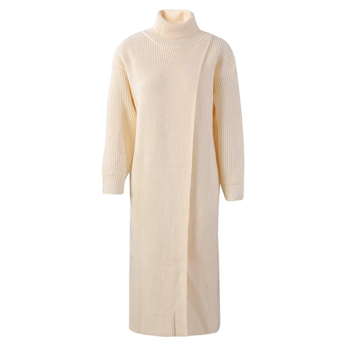 Load image into Gallery viewer, Women Orange Knitting Long Slit Big Size Dress New Turtleneck Long Sleeve Loose Fit Fashion Spring Autumn 2025 1DE5886
