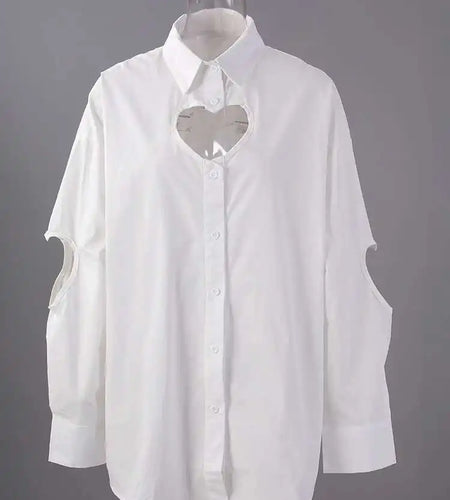 Women White Hollow Out Spliced Big Size Casual Blouse New Lapel Long Sleeve Shirt Fashion Tide Spring Autumn 2025 CPG2982