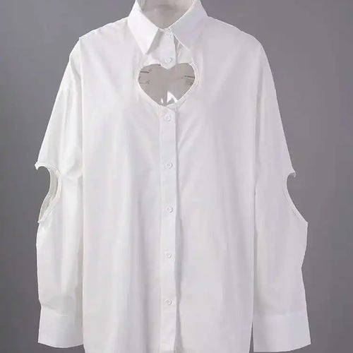 Load image into Gallery viewer, Women White Hollow Out Spliced Big Size Casual Blouse New Lapel Long Sleeve Shirt Fashion Tide Spring Autumn 2025 CPG2982
